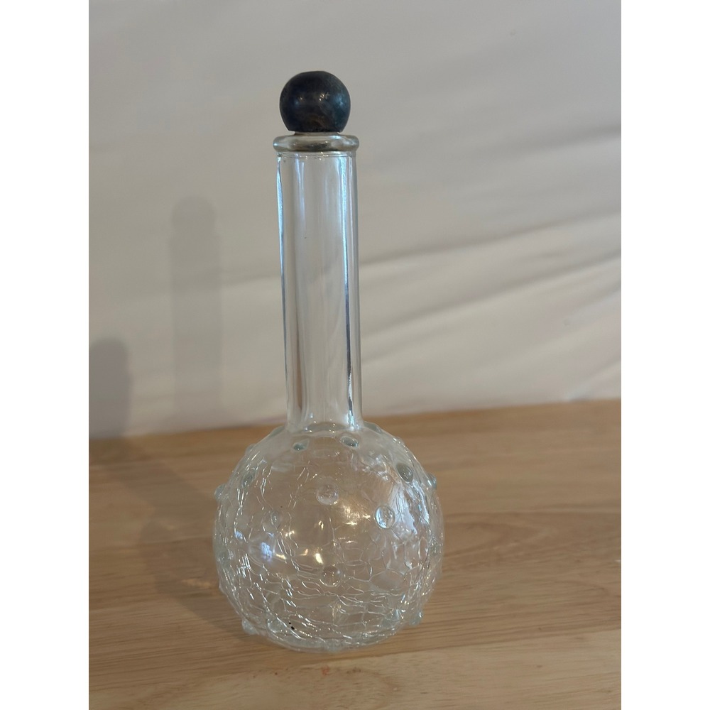 Vintage Lucien Lelong Hobnail Crackle Glass Perfume Jar Bottle with Stopper